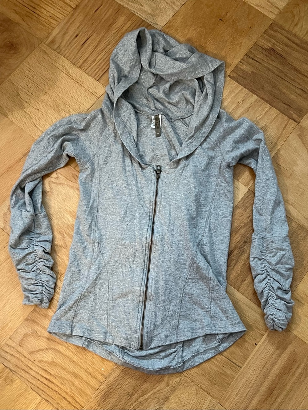 XCVI Gray Ruched Zip Up Hooded Sweatshirt Hoodie Size M